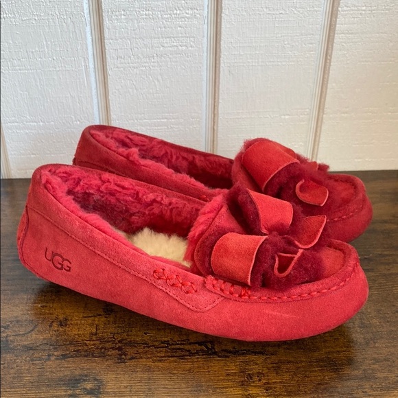 UGG Shoes - UGG Ansley Heritage Bow Slip On Slippers House Shoes Red 5